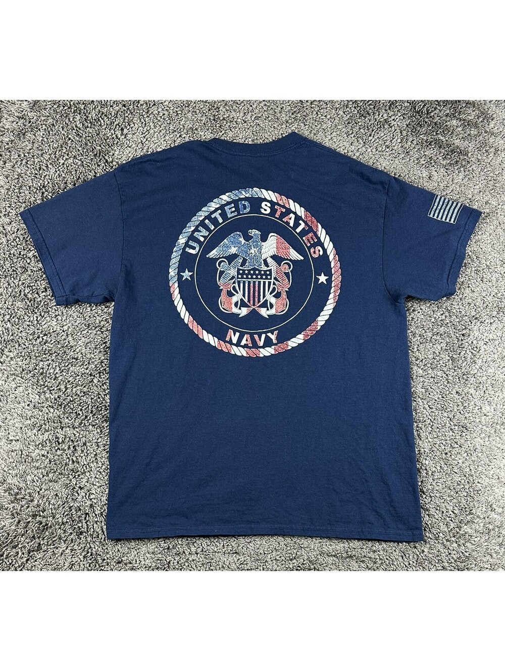 US Navy Mens L Graphic T-Shirt Blue Patriotic Eagle Anchor Flag Back Print